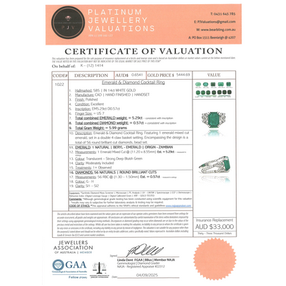 White Gold 5.29ct Emerald & Diamond Statement Ring