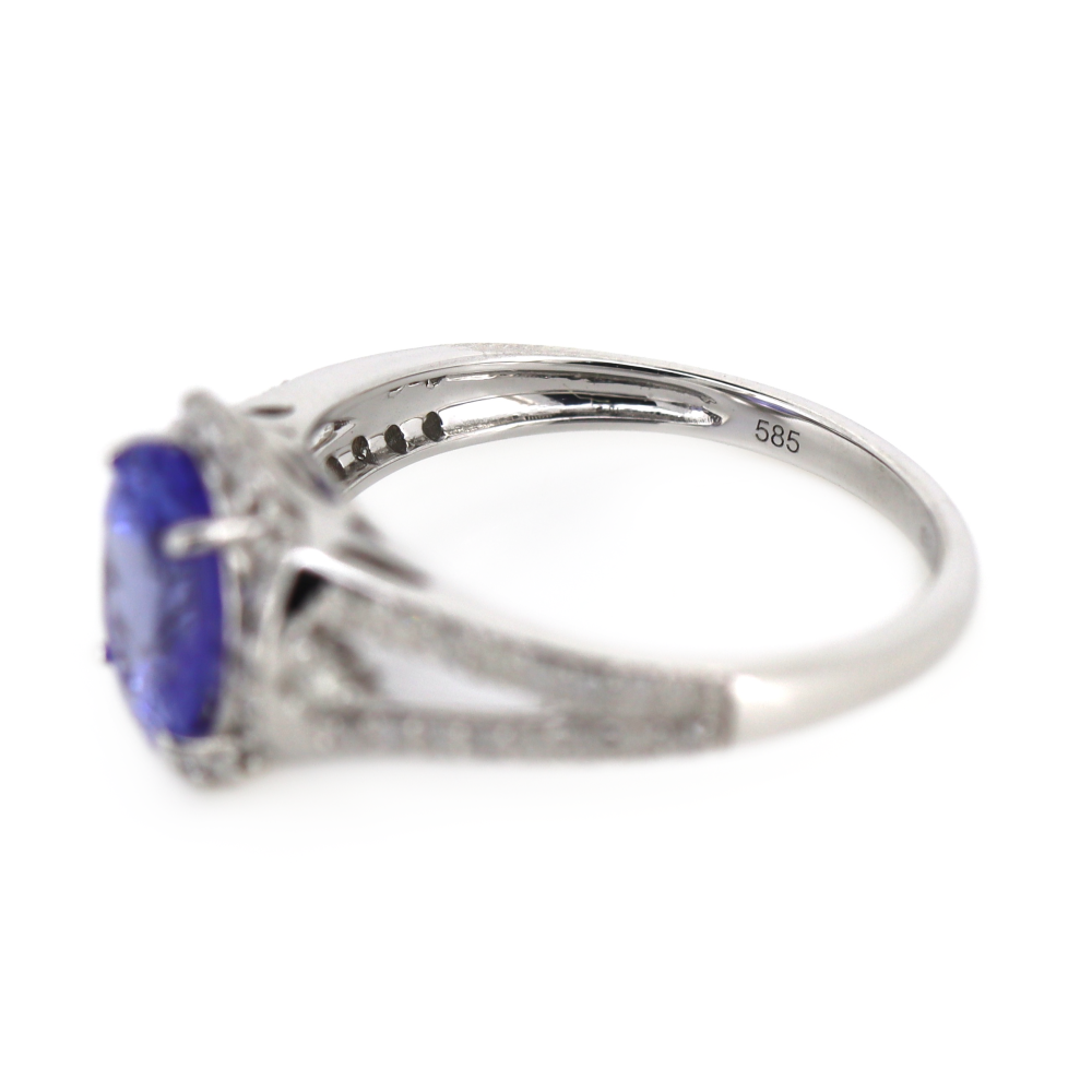 2.03ct White Gold Tanzanite and Diamond Halo Ring