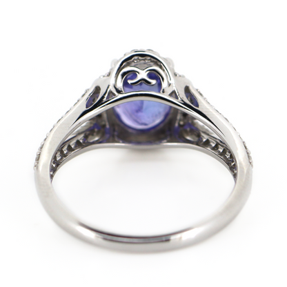 2.03ct White Gold Tanzanite and Diamond Halo Ring