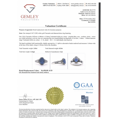 2.03ct White Gold Tanzanite and Diamond Halo Ring