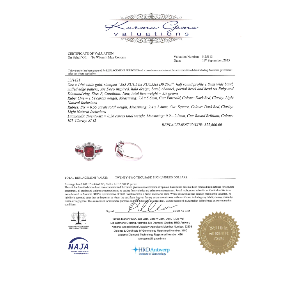 1.54ct White Gold Ruby & Diamond Dress Ring