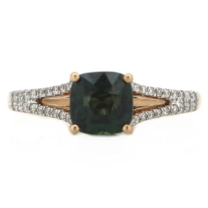 1.43ct 18K Rose Gold, Green Sapphire and Diamond Dress Ring