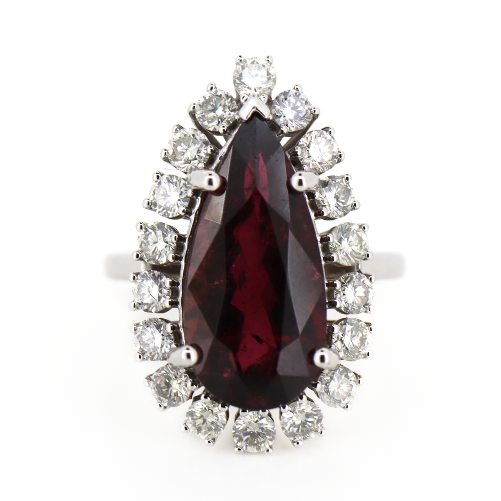 White Gold 7.82ct Red Tourmaline and Diamond Cocktail Ring