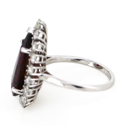 White Gold 7.82ct Red Tourmaline and Diamond Cocktail Ring