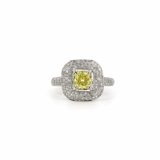 Vintage Style Halo Ring with Fancy Yellow Diamond