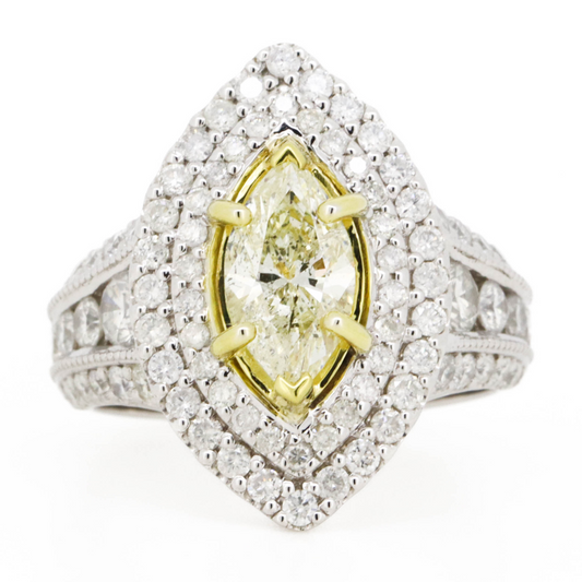White & Yellow Gold Diamond Cluster Cocktail Ring – Marquise Cut Statement Elegance