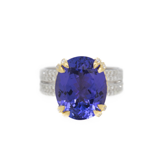 9.13ct White/Yellow Gold Tanzanite and Diamond Statement Ring
