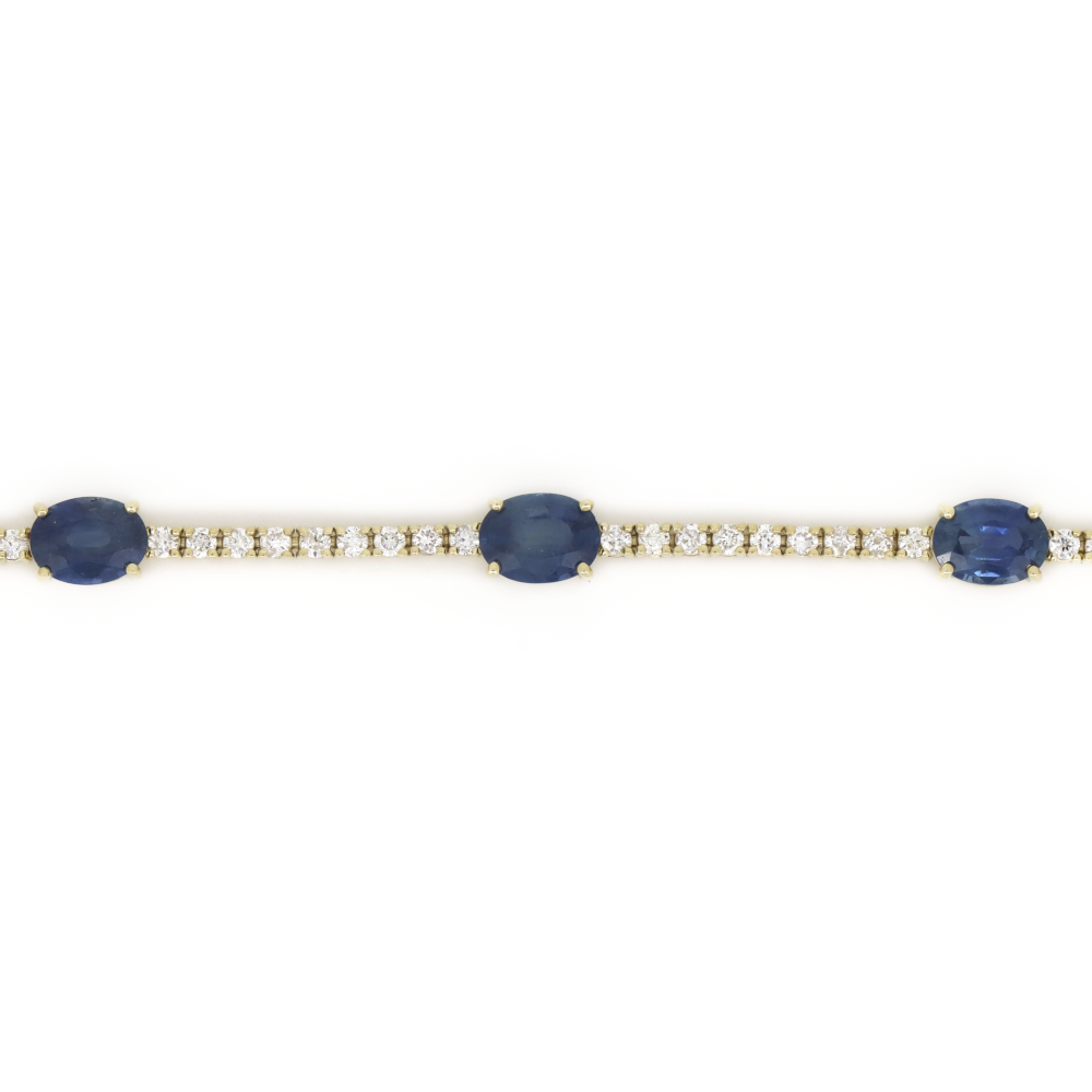 Yellow Gold Blue Ceylon Sapphire & Diamond Line Bracelet