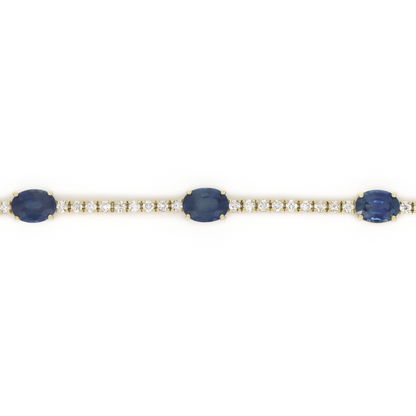 Yellow Gold Blue Ceylon Sapphire & Diamond Line Bracelet