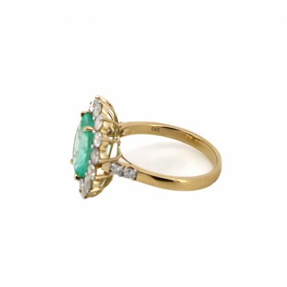 Colombian Emerald, and Diamond Vintage Style Halo Ring