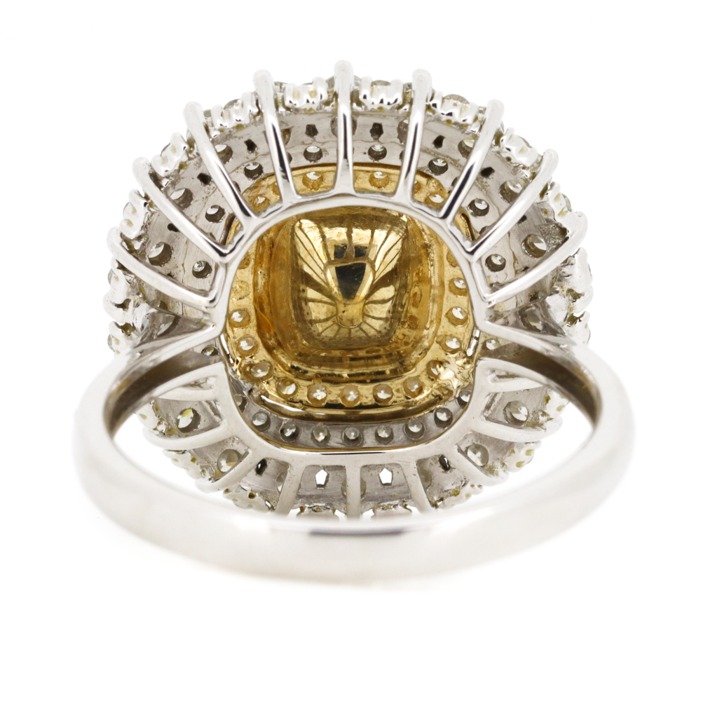 White and Yellow Gold Aquamarine and Diamond Triple Halo Ring