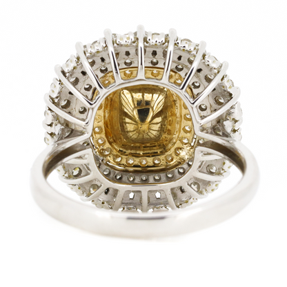 White and Yellow Gold Aquamarine and Diamond Triple Halo Ring