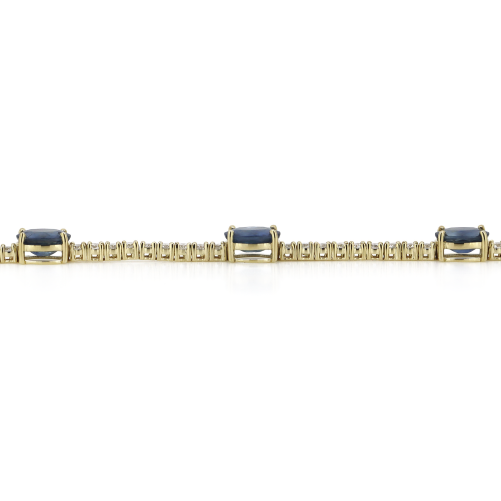 Yellow Gold Blue Ceylon Sapphire & Diamond Line Bracelet