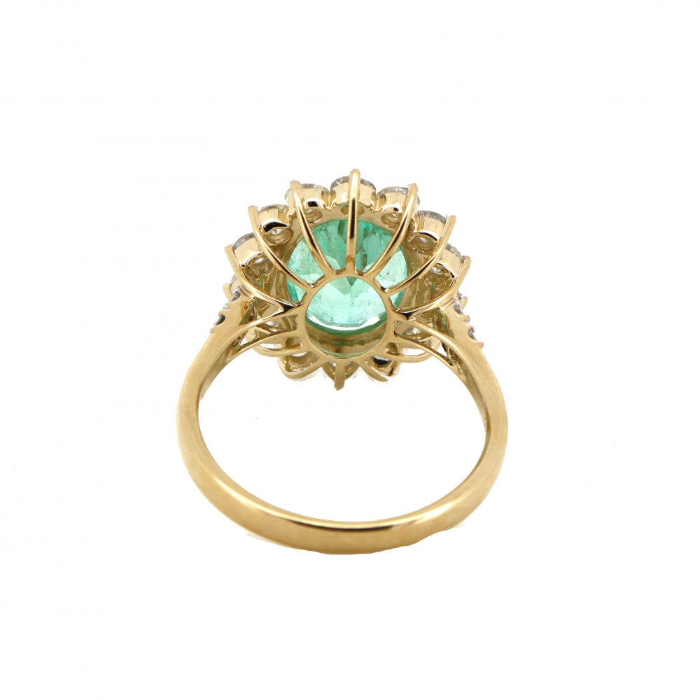 Colombian Emerald, and Diamond Vintage Style Halo Ring