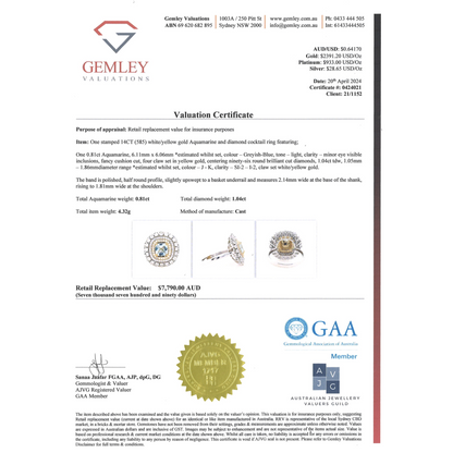 White and Yellow Gold Aquamarine and Diamond Triple Halo Ring