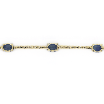 Yellow Gold Blue Ceylon Sapphire & Diamond Line Bracelet