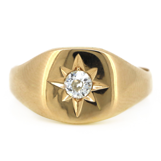 9K Rose Gold and Diamond Star Set Signet Ring