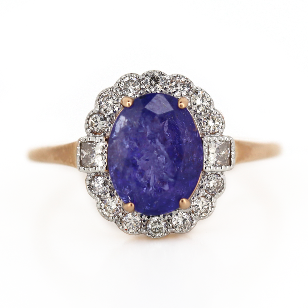 2.08ct Rose Gold Tanzanite and Diamond Halo Ring
