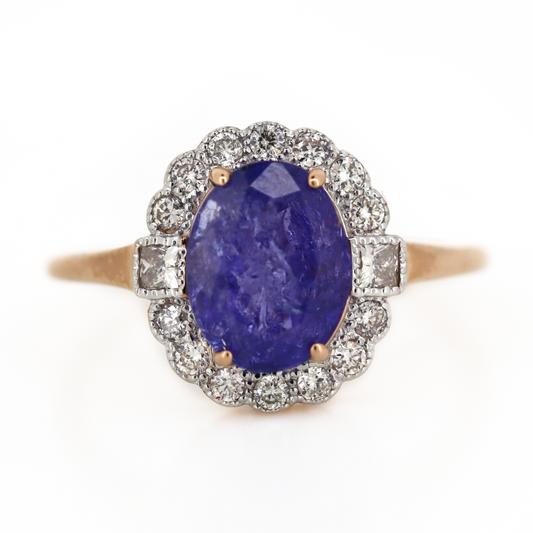 2.08ct Rose Gold Tanzanite and Diamond Halo Ring