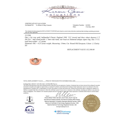 9K Rose Gold and Diamond Star Set Signet Ring