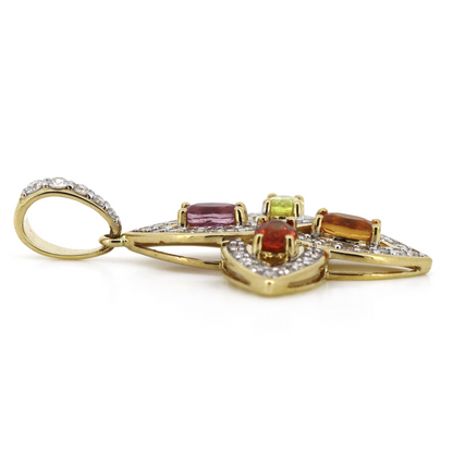 Yellow Gold Multi-Coloured Sapphire and Diamond Pendant