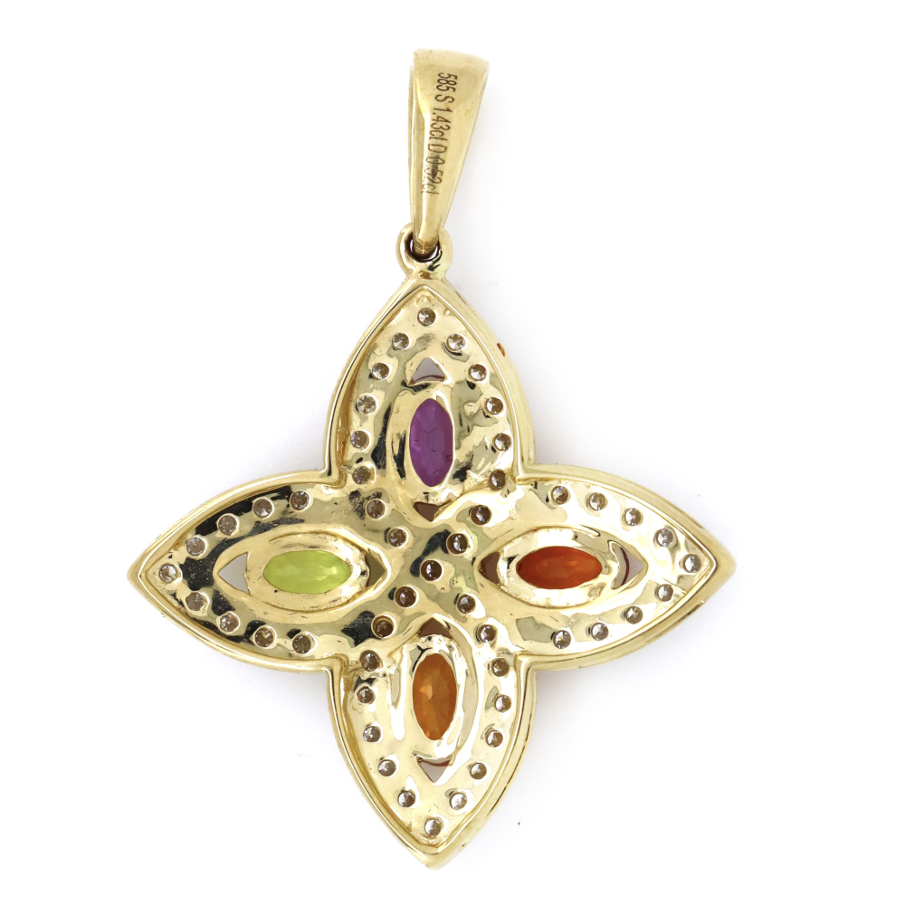Yellow Gold Multi-Coloured Sapphire and Diamond Pendant