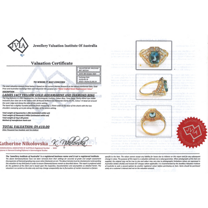 1.39ct Yellow Gold Aquamarine and Diamond Art Deco Inspired Ring