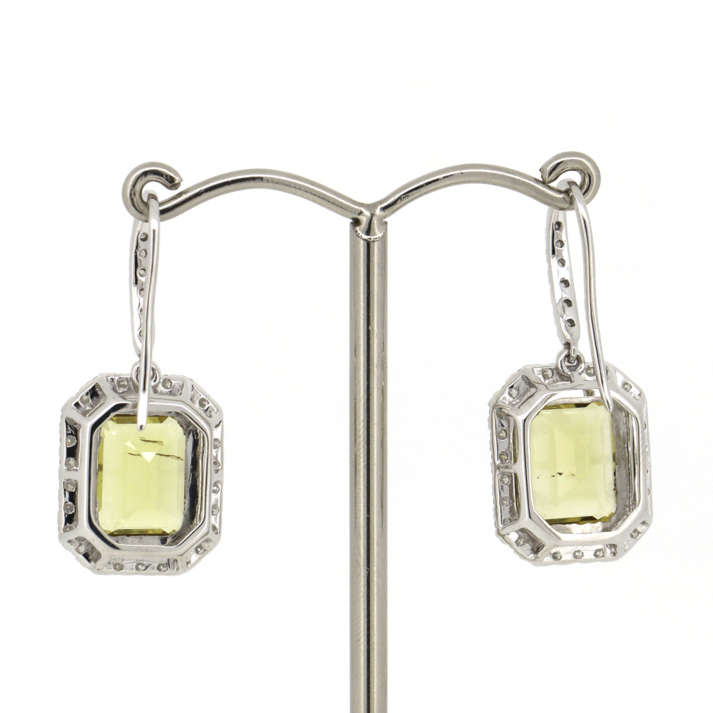 White Gold Heliodor and Diamond Halo Drop Earrings