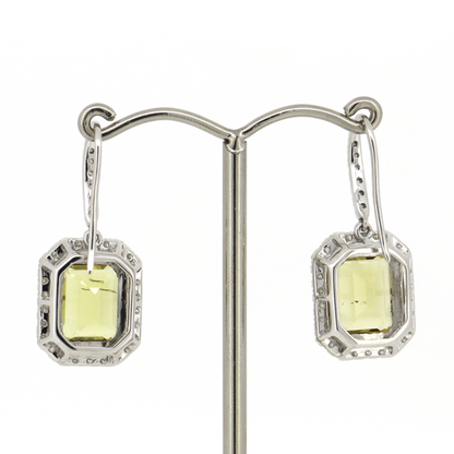 White Gold Heliodor and Diamond Halo Drop Earrings