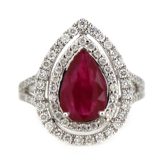 2.02ct White Gold Ruby and Diamond Double Halo Split Band Ring