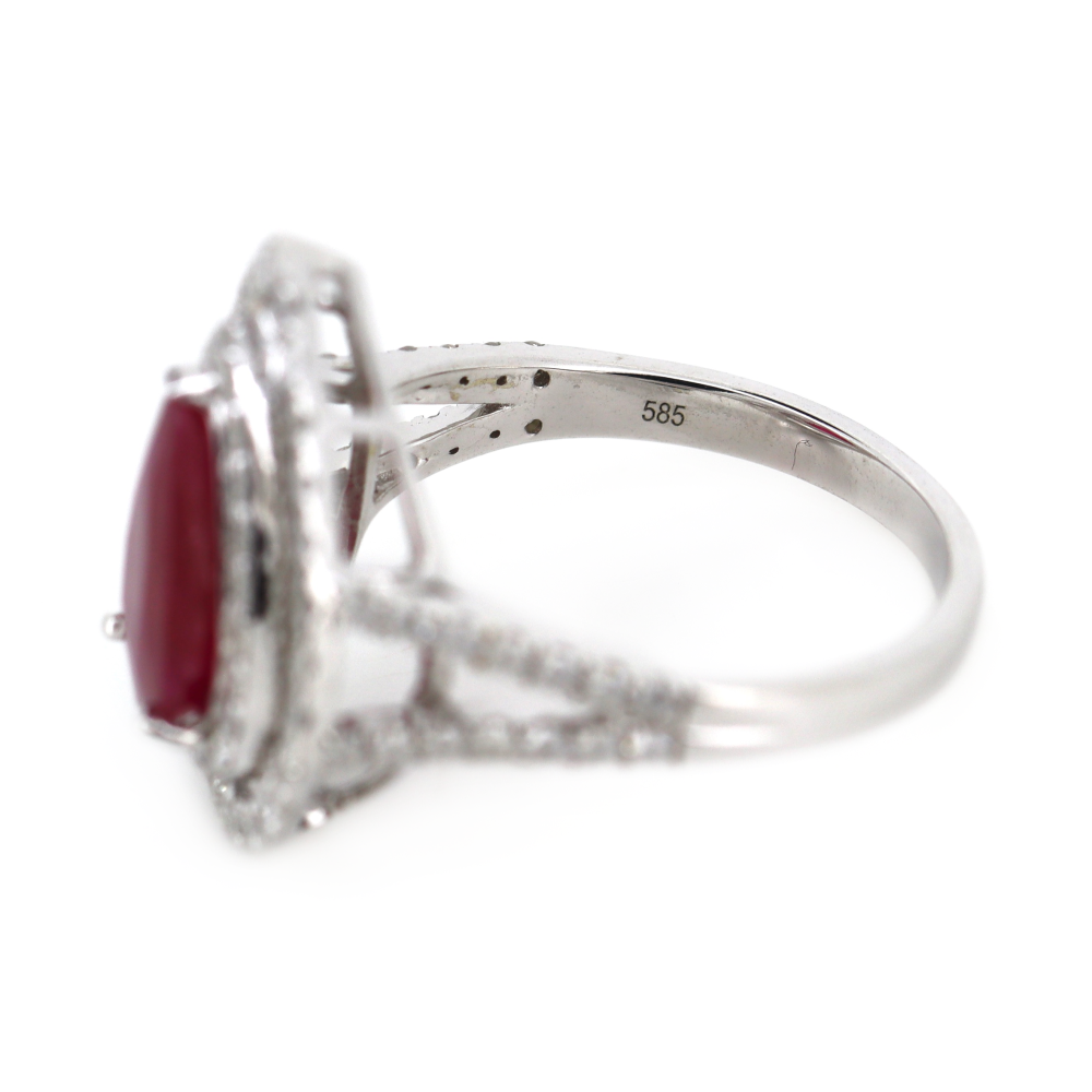 2.02ct White Gold Ruby and Diamond Double Halo Split Band Ring