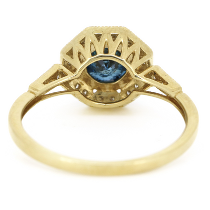 1.04ct Yellow Gold Fancy Blue Diamond Antique Inspired Ring