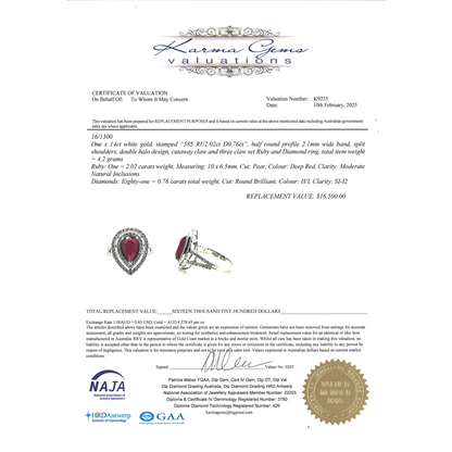 2.02ct White Gold Ruby and Diamond Double Halo Split Band Ring