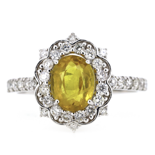 2.02ct White Gold Yellow Sapphire and Diamond Antique Style Ring