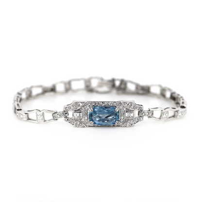 2.67ct White Gold Aquamarine and Diamond Art Deco Inspired Bracelet