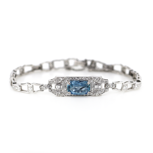 2.67ct White Gold Aquamarine and Diamond Art Deco Inspired Bracelet