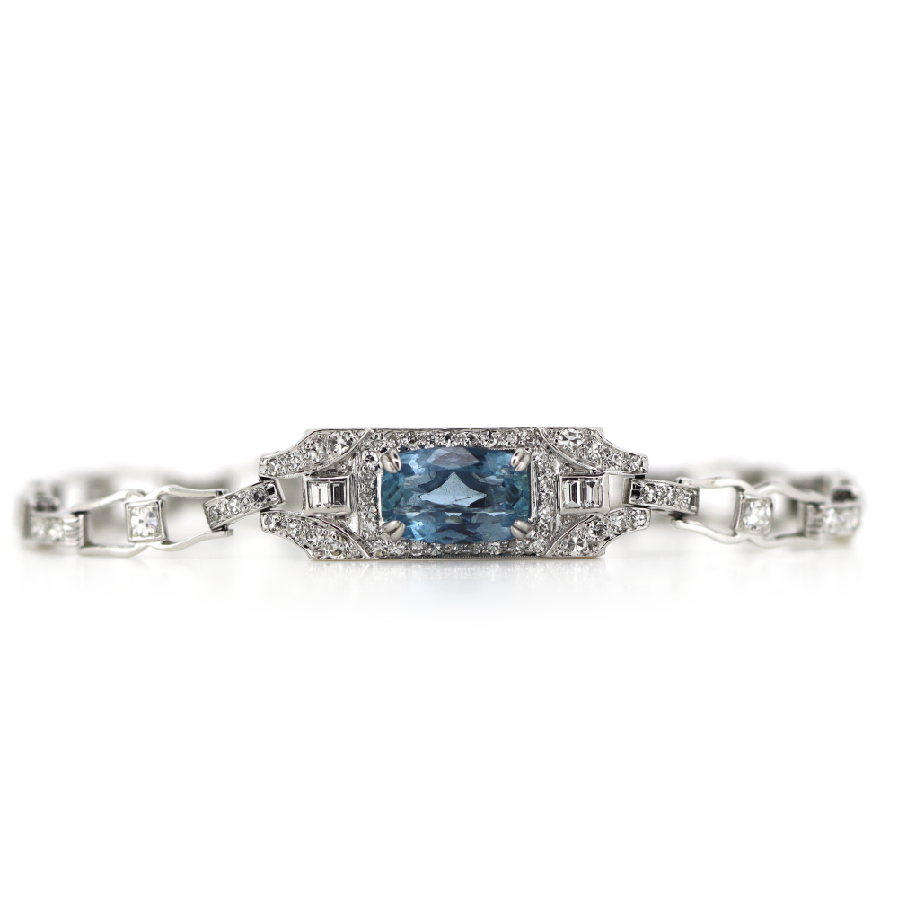 2.67ct White Gold Aquamarine and Diamond Art Deco Inspired Bracelet
