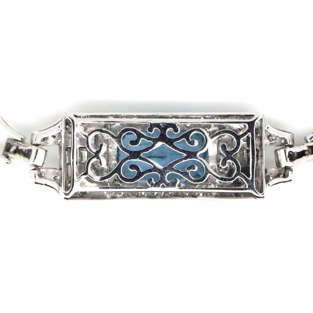 2.67ct White Gold Aquamarine and Diamond Art Deco Inspired Bracelet