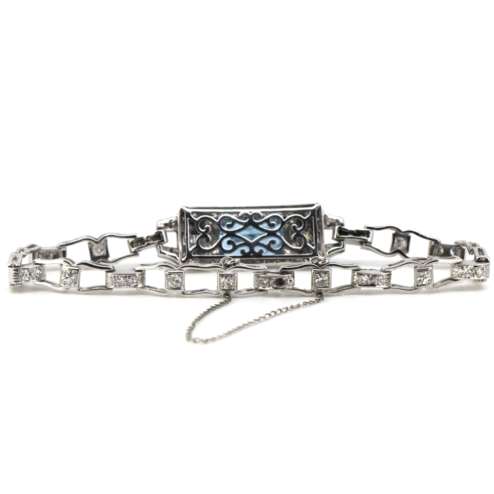 2.67ct White Gold Aquamarine and Diamond Art Deco Inspired Bracelet