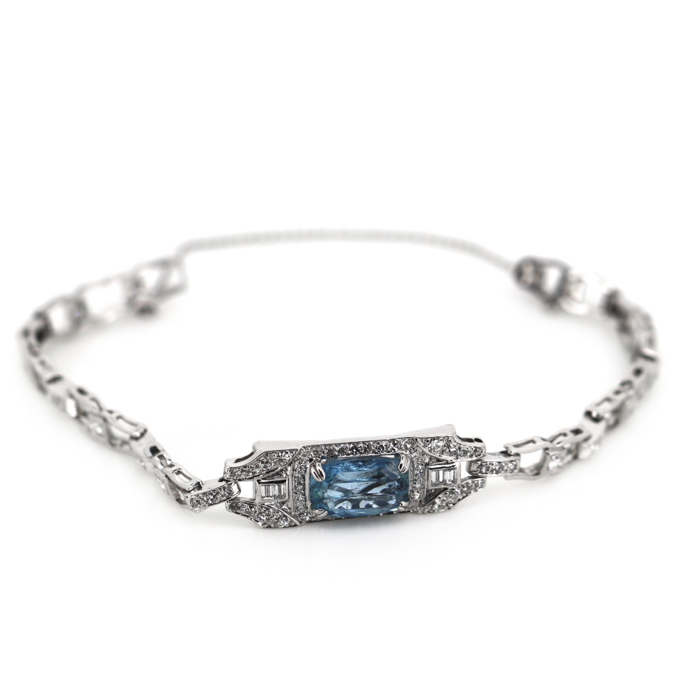 2.67ct White Gold Aquamarine and Diamond Art Deco Inspired Bracelet