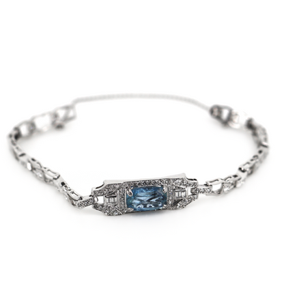 2.67ct White Gold Aquamarine and Diamond Art Deco Inspired Bracelet