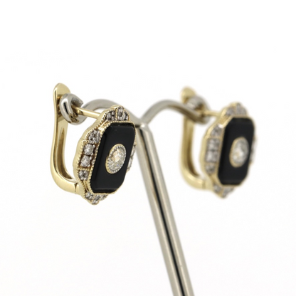 Yellow Gold Onyx and Diamond Art Deco Inspired Earrings