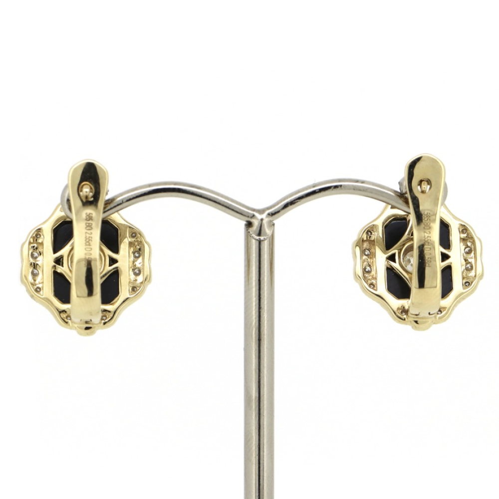 Yellow Gold Onyx and Diamond Art Deco Inspired Earrings