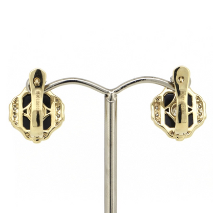 Yellow Gold Onyx and Diamond Art Deco Inspired Earrings