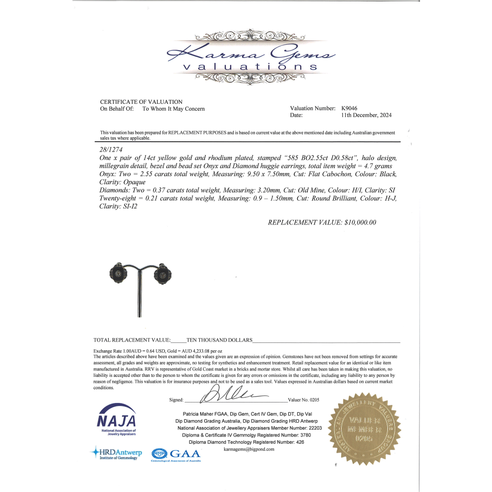 Yellow Gold Onyx and Diamond Art Deco Inspired Earrings