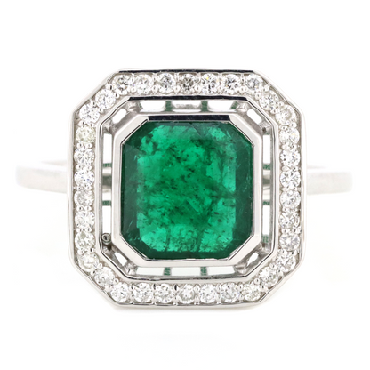 2.52ct White Gold Emerald and Diamond Halo Ring