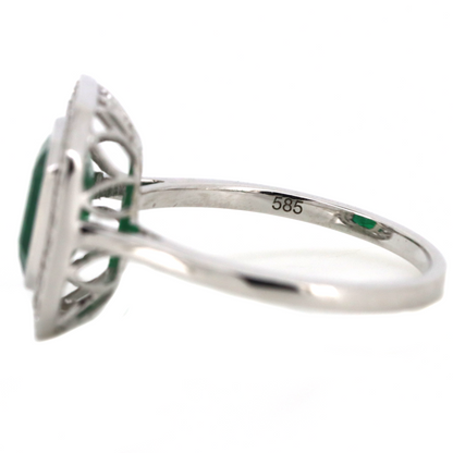 2.52ct White Gold Emerald and Diamond Halo Ring