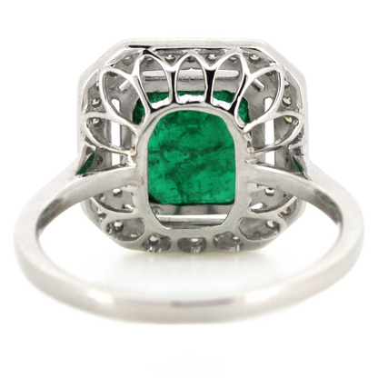 2.52ct White Gold Emerald and Diamond Halo Ring