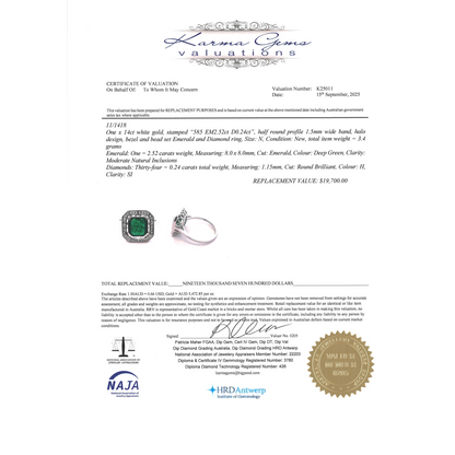 2.52ct White Gold Emerald and Diamond Halo Ring