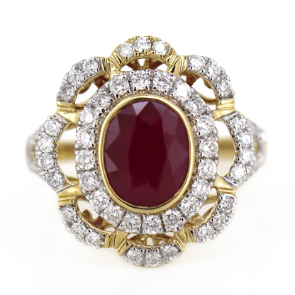 2.20ct Yellow Gold Ruby and Diamond Floral Ring